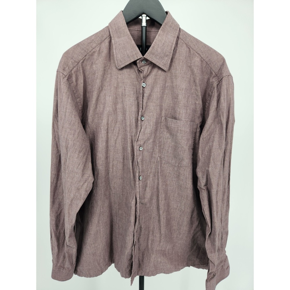 Hugo Boss Mens Long Sleeve Button Up Shirt Mauve Pink Chambray Pocket XL